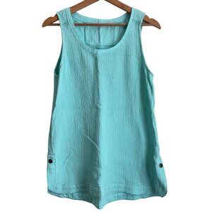 Soft Surroundings Womens Coastal Cottagecore Gauze Tank Top Size S Aqua Blue